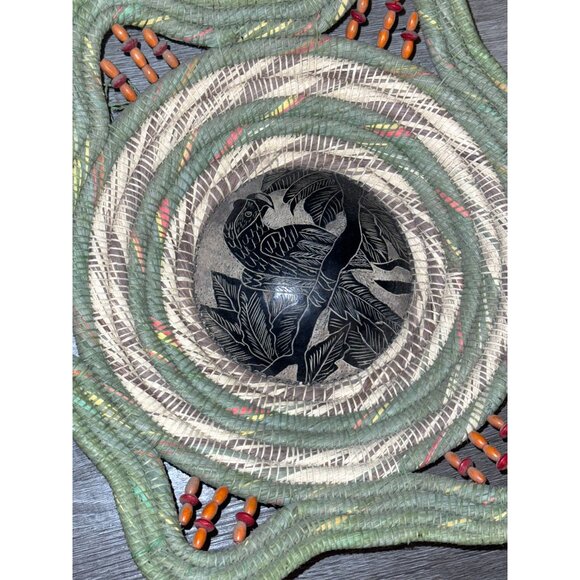 Handwoven Wicker Basket With Carved Gourd Accent - Picture 2 of 7